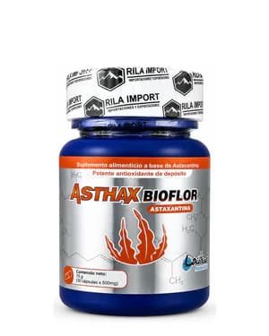 Asthaxa Bioflor de Lactina, frasco de 30 cápsulas, vista frontal del envase