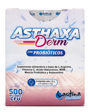 Asthaxa Derm de Lactina, caja de 15 sobres, vista frontal del envase