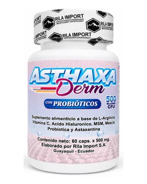 Asthax Derm de Lactina, frasco de 60 cápsulas, vista frontal del envase