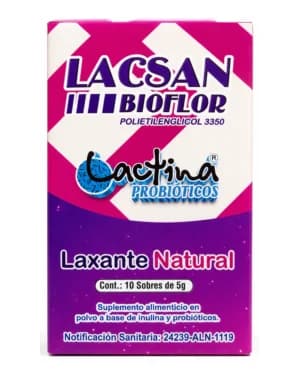 Lacsan Bioflor, caja de sobres, vista frontal del envase