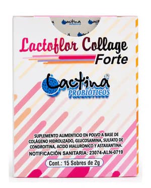 Lactoflor Collage Forte de Lactina, caja de 15 sobres, vista frontal del envase