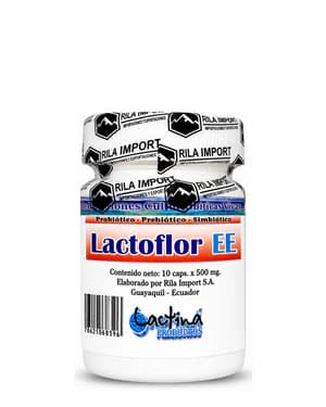 Lactoflor EE de Lactina, frasco de 10 cápsulas, vista frontal del envase