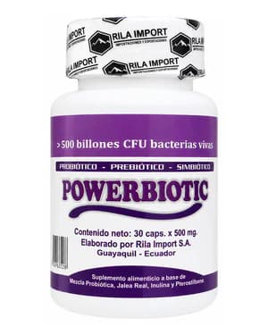Powerbiotic Simbiótico de Lactina, frasco de 30 cápsulas, vista frontal del envase