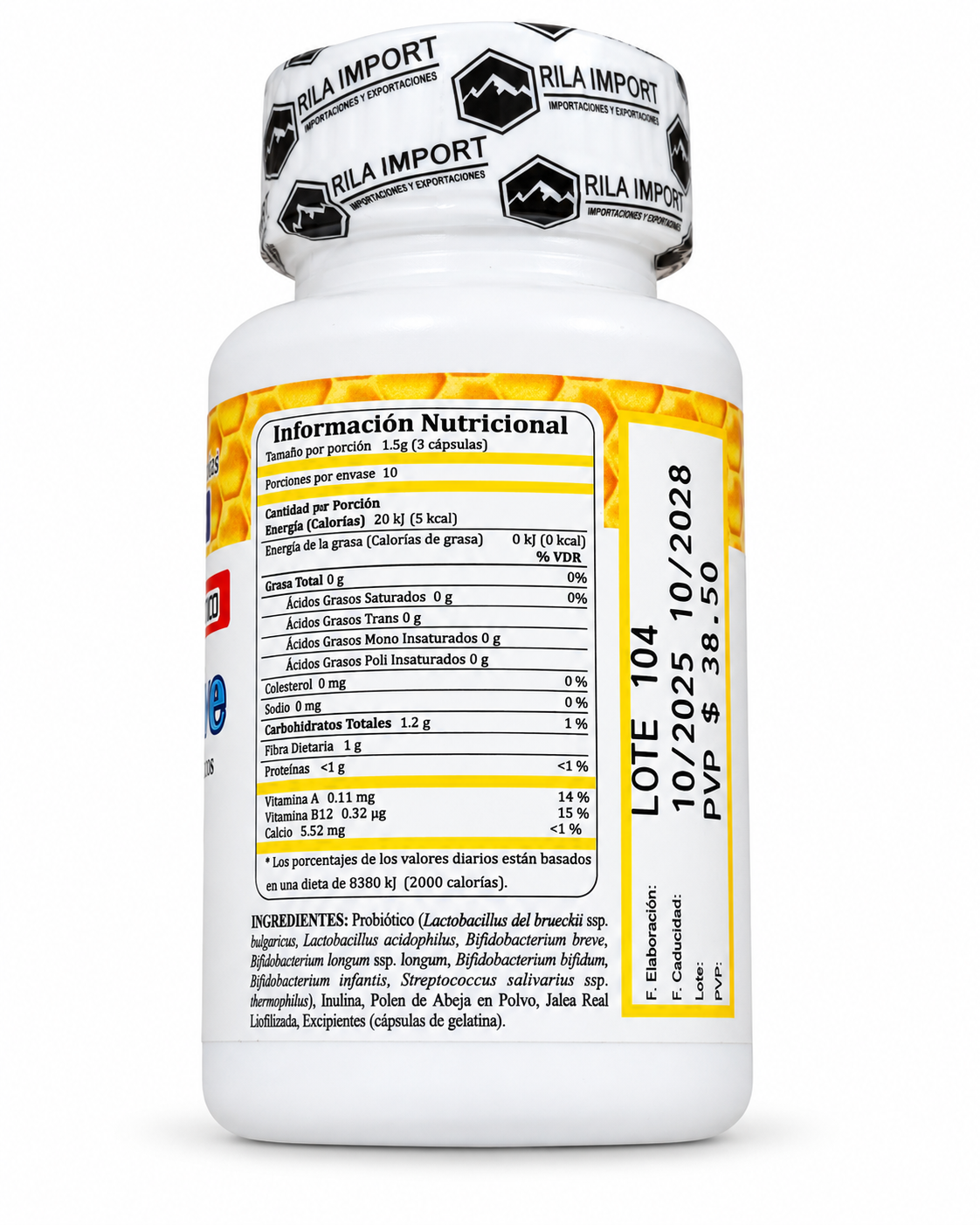 LACTO BIOACTIVE - PROBIOTICO 500 BILLONES DE CFU 2 Lacto BioActive, ingredientes del frasco