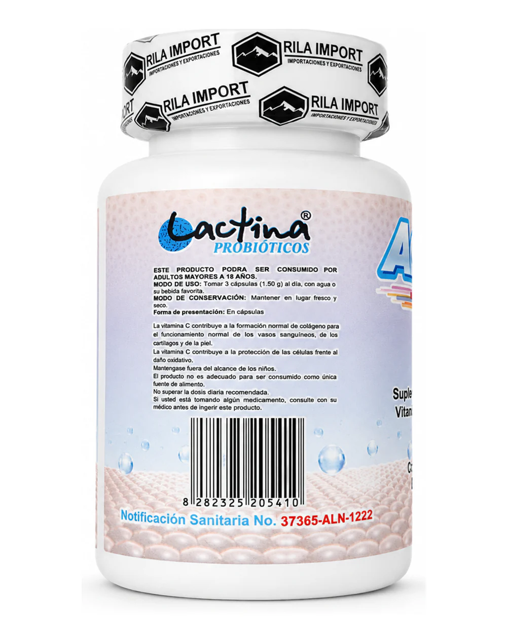 Asthax Derm - Simbiotico con L-arginina y Antioxidantes para uso tópico 3 Detalle de la etiqueta de Asthaxa Derm, frasco de 60 cápsulas