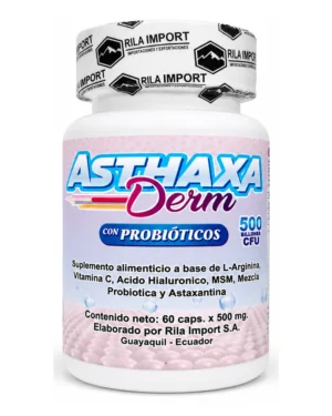 Asthaxa Derm, frasco de 60 cápsulas, vista frontal del envase