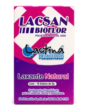 Lacsan Bioflor, caja de sobres, vista frontal del envase