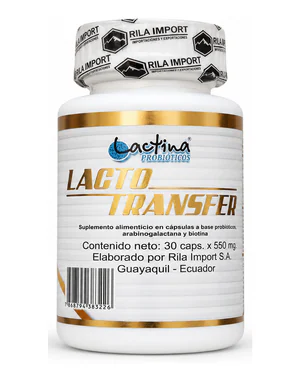 Lacto Transfer de Lactina, frasco de 30 cápsulas, vista frontal del envase