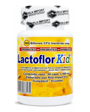 Lactoflor Kids, frasco de cápsulas, vista frontal del envase
